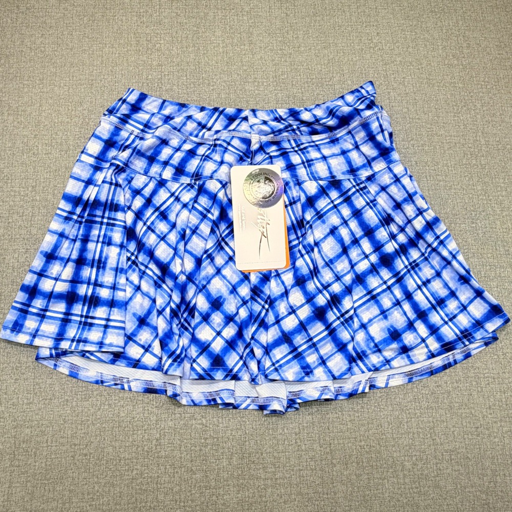 X by Gottex Womens L Blue Watercolor Plaid Golf Tennis Pickleball Skort GM0108S